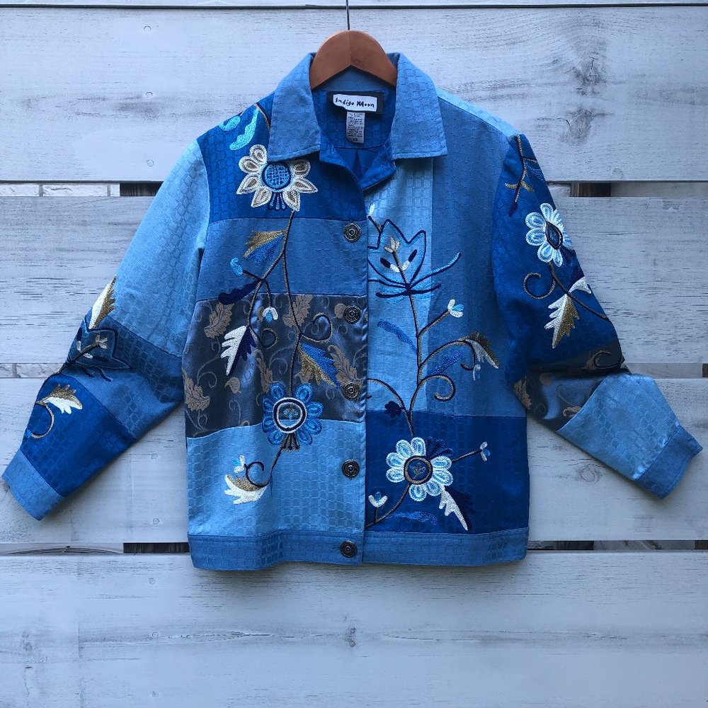 Indigo Moon Boho Embroidered Patchwork Cottagecor… - image 1